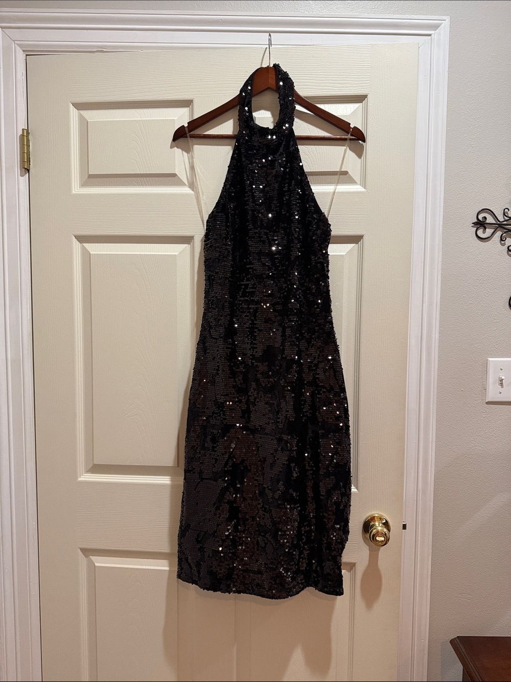 Gianni Bini Black Sequin Halter Midi Dress
